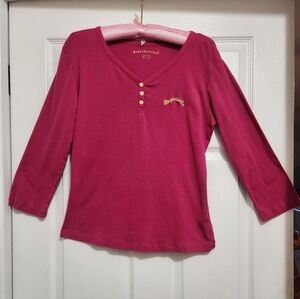 Margaritaville Women's Long Sleeve Henley Shirt Fuchsia Large
